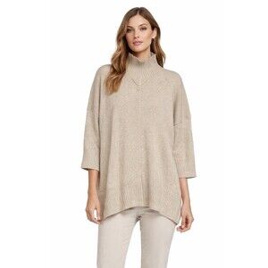 Eskandar Beige Oversized Tunic Sweater OS Luxe Cashmere Silk Cotton Blend